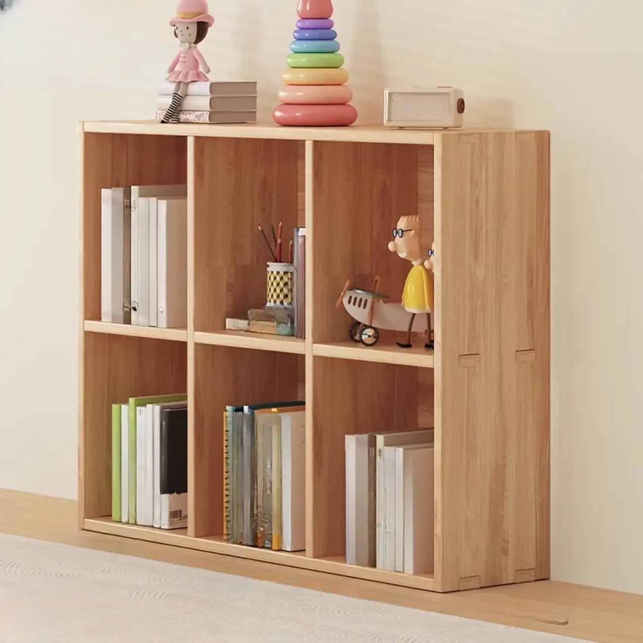 Natural Wood Horizontal Bookcase Cube Organizer Image - 5 | homeyfad