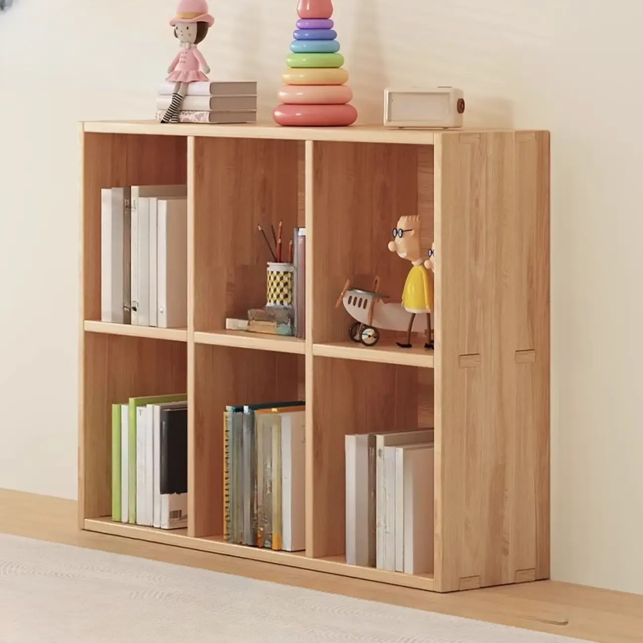 Natural Wood Horizontal Bookcase Cube Organizer Image - 5