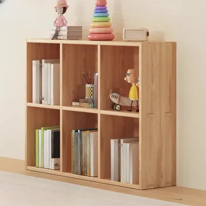 Natural Wood Horizontal Bookcase Cube Organizer Image - 5