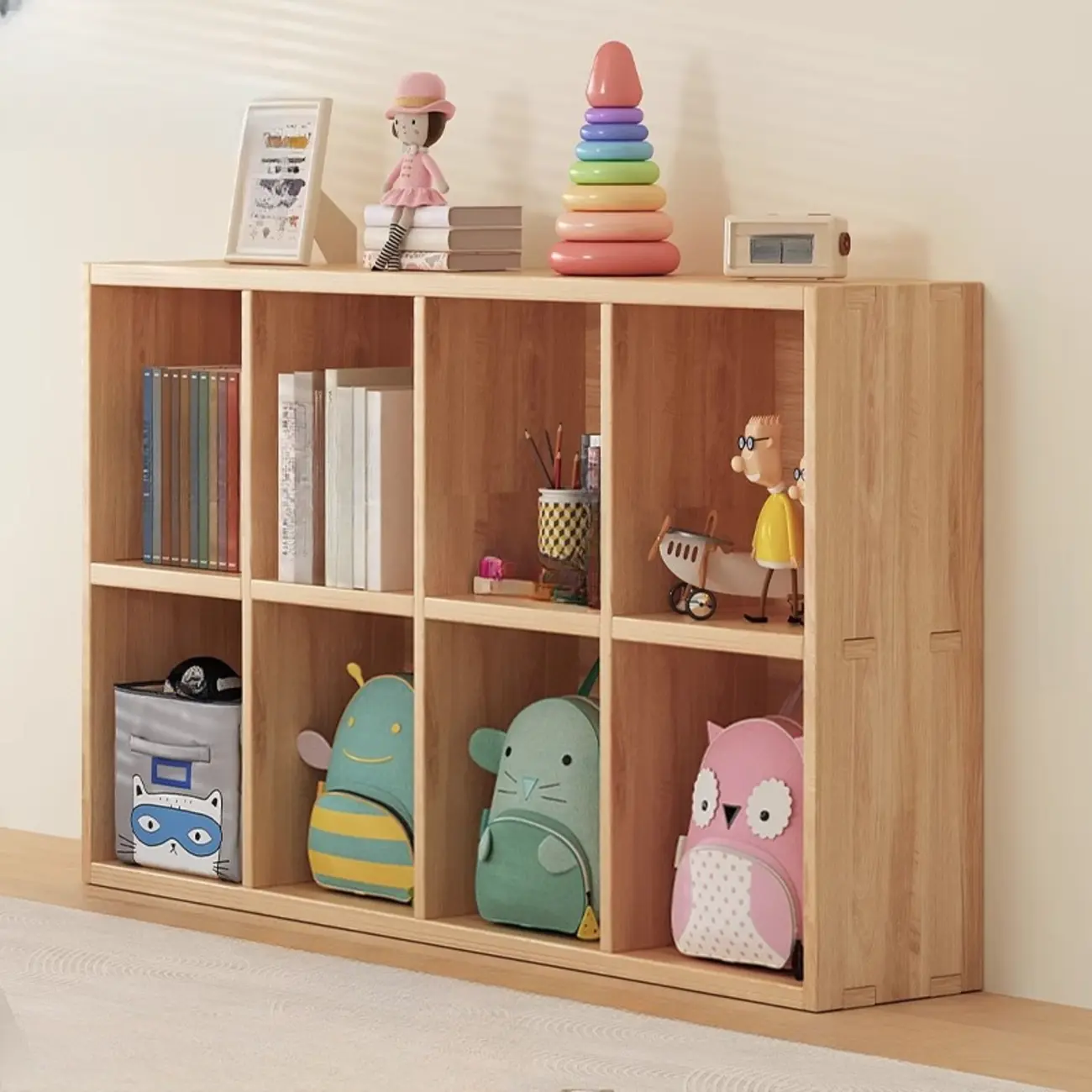 Natural Wood Horizontal Bookcase Cube Organizer Image - 12 | homeyfad