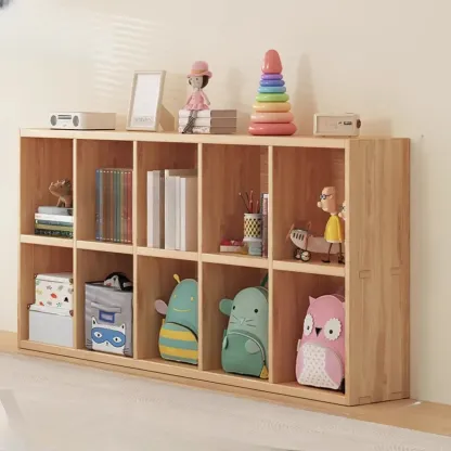 Natural Wood Horizontal Bookcase Cube Organizer Image - 8
