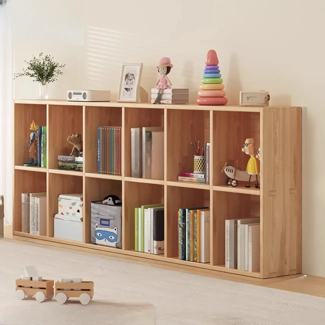 Natural Wood Horizontal Bookcase Cube Organizer Image - 13
