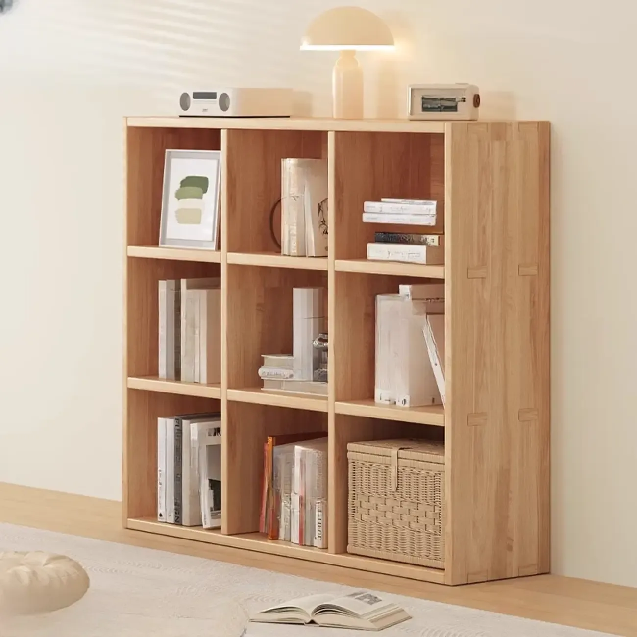Natural Wood Horizontal Bookcase Cube Organizer Image - 6