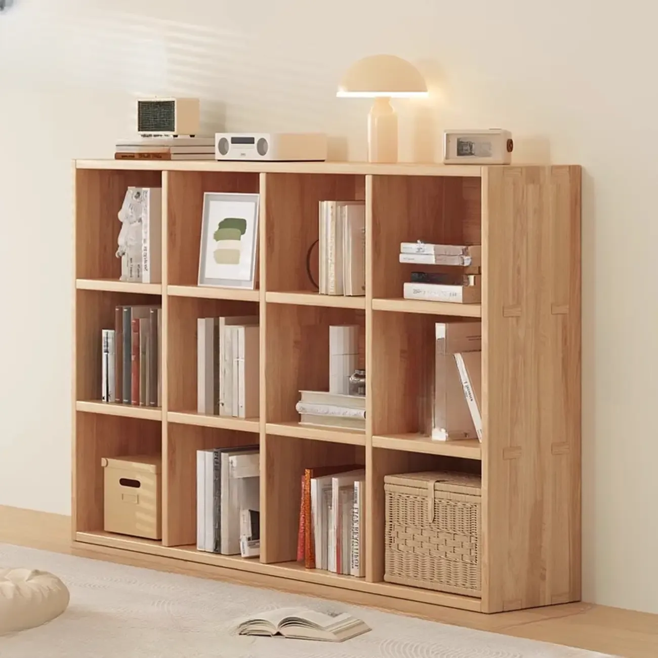 Natural Wood Horizontal Bookcase Cube Organizer Image - 14