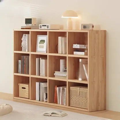 Natural Wood Horizontal Bookcase Cube Organizer Image - 14