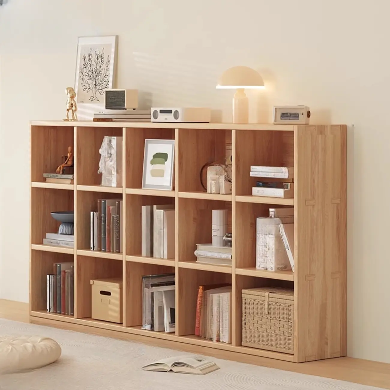Natural Wood Horizontal Bookcase Cube Organizer Image - 15 | homeyfad