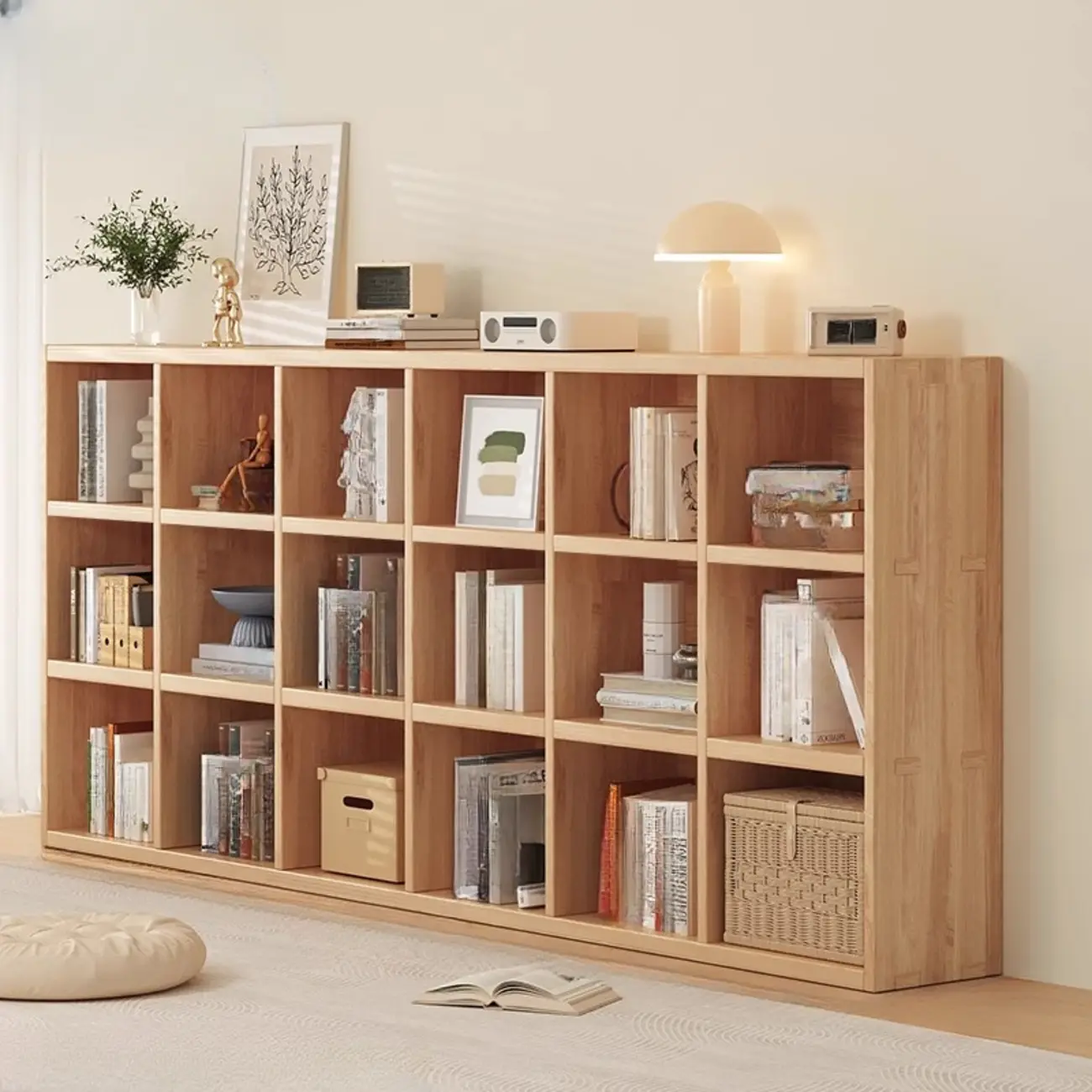 Natural Wood Horizontal Bookcase Cube Organizer Image - 21 | homeyfad