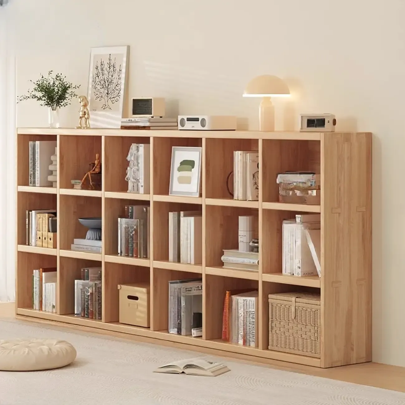 Natural Wood Horizontal Bookcase Cube Organizer Image - 21