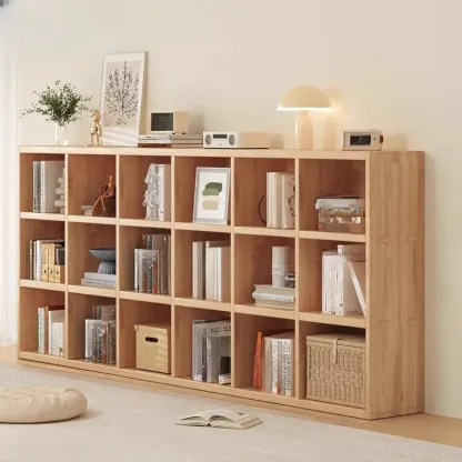 Natural Wood Horizontal Bookcase Cube Organizer Image - 21