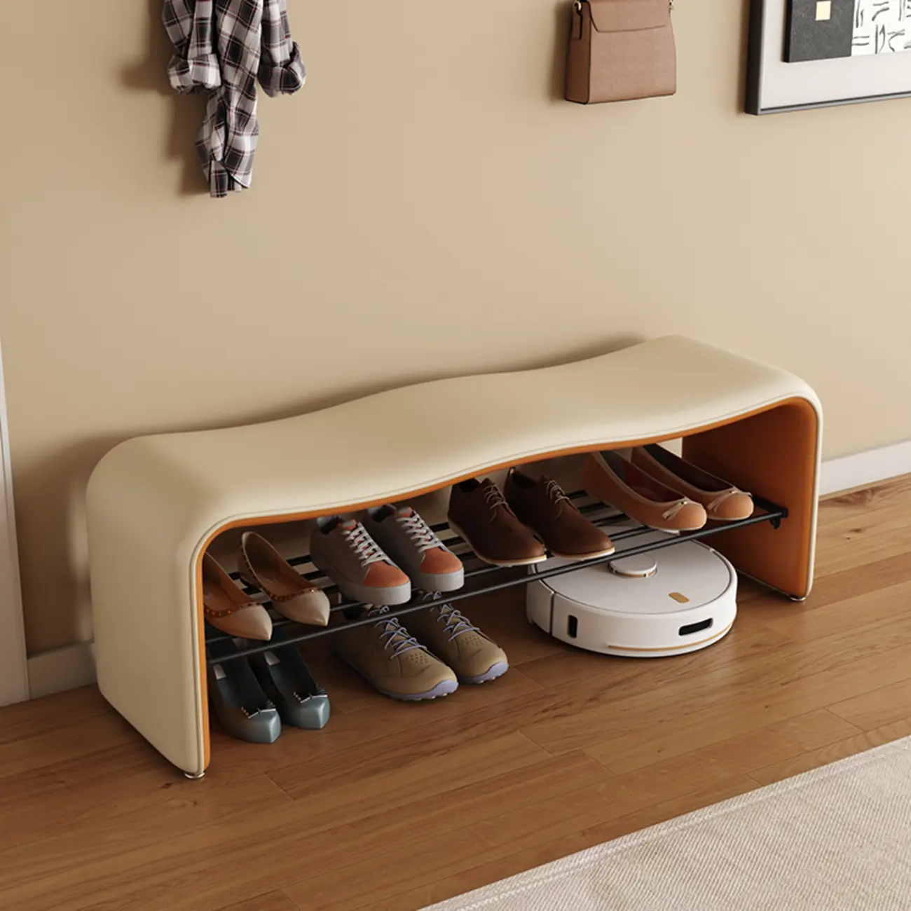 2-Seat Upholstered Metal Solid Color Storage Entryway Bench Image - 1 | homeyfad