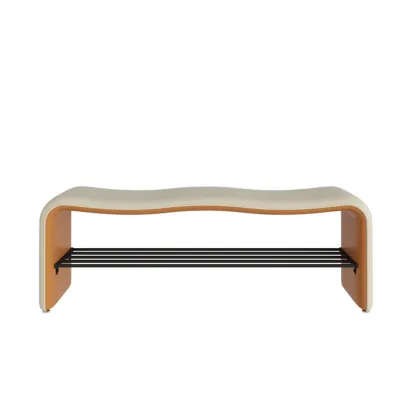 2-Seat Upholstered Metal Solid Color Storage Entryway Bench Image - 8