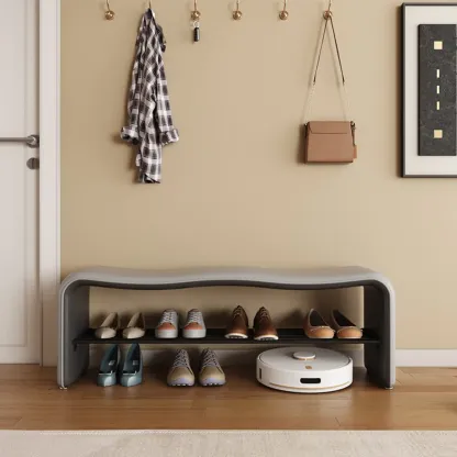2-Seat Upholstered Metal Solid Color Storage Entryway Bench Image - 2