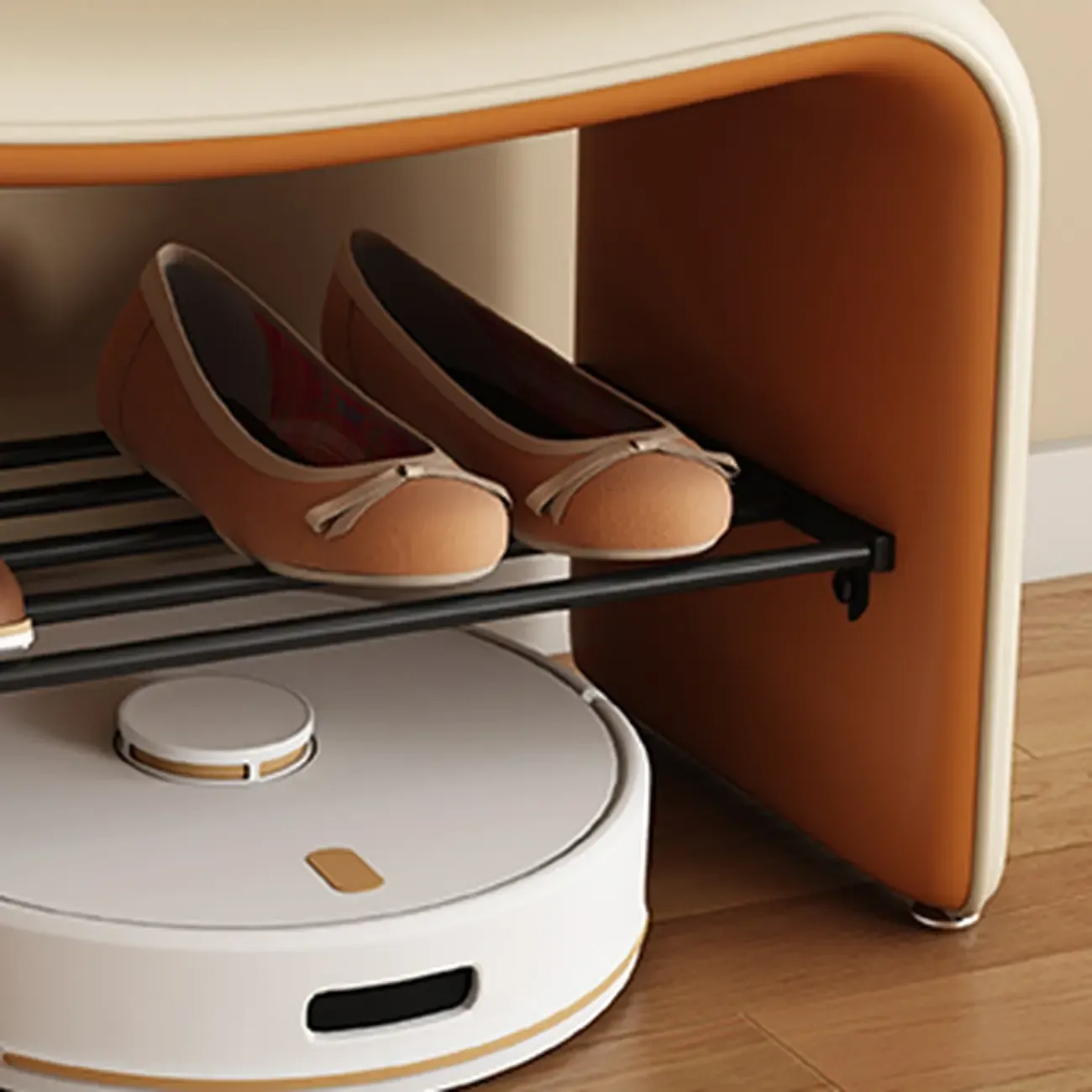 2-Seat Upholstered Metal Solid Color Storage Entryway Bench Image - 6