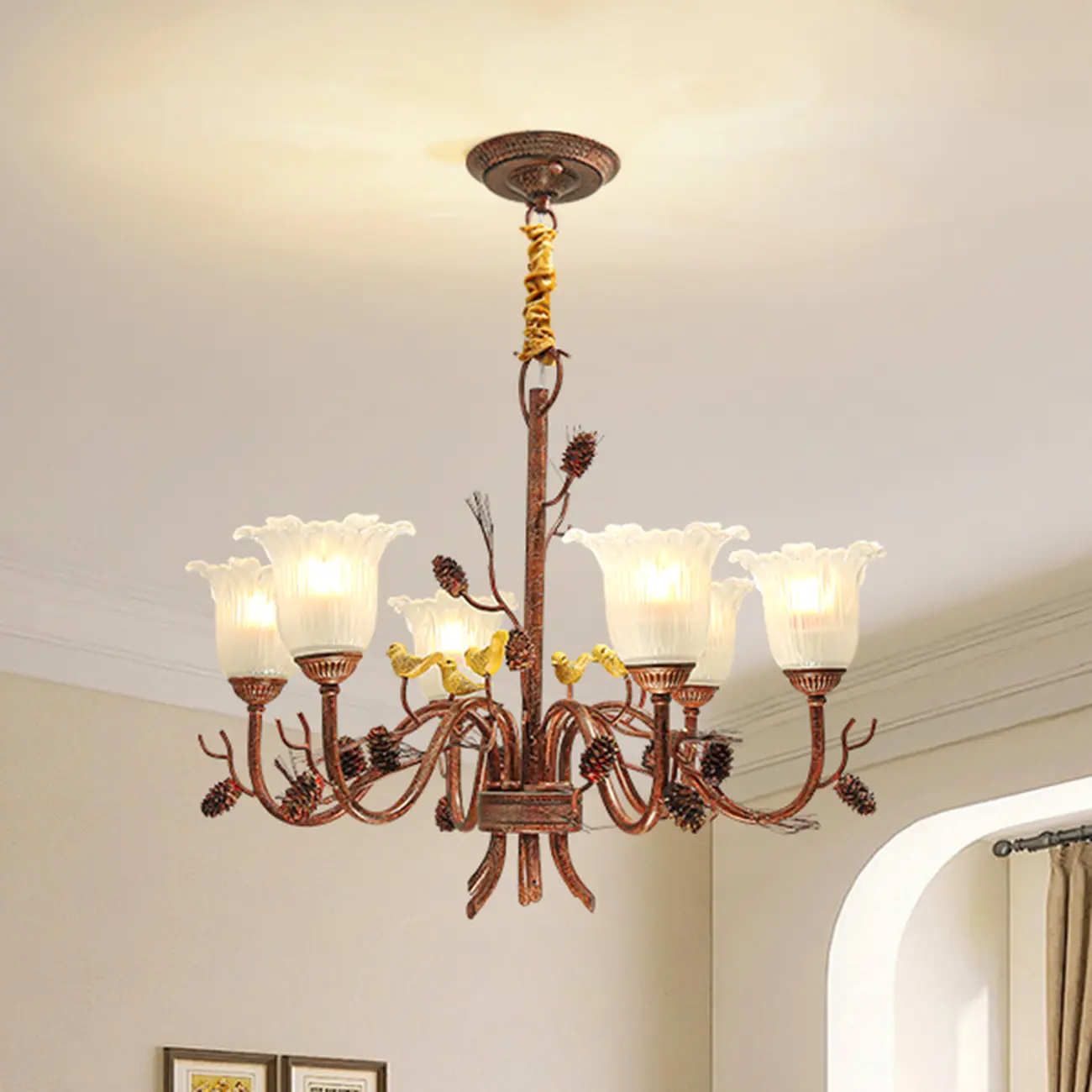 Modern 6-Light Vintage Floral Bell Chandelier Adjustable Height  Image - 1 | homeyfad