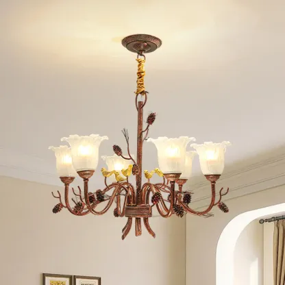Modern 6-Light Vintage Floral Bell Chandelier Adjustable Height  Image - 1