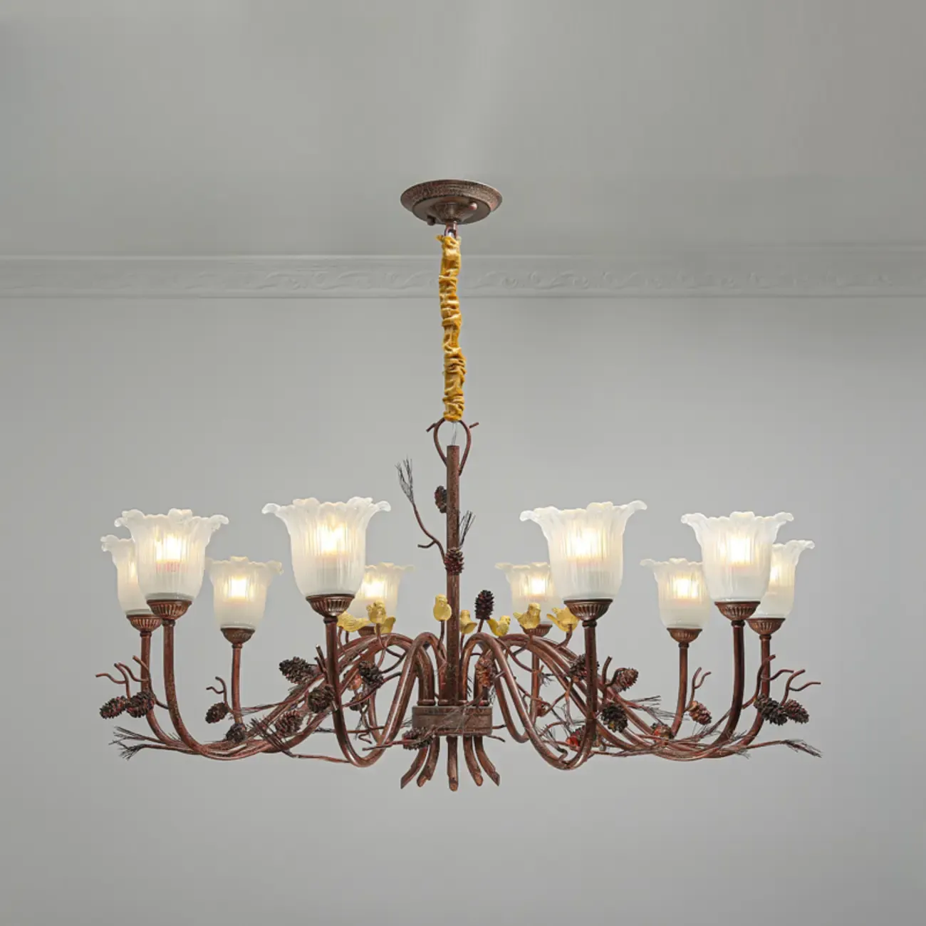 Modern 6-Light Vintage Floral Bell Chandelier Adjustable Height  Image - 3