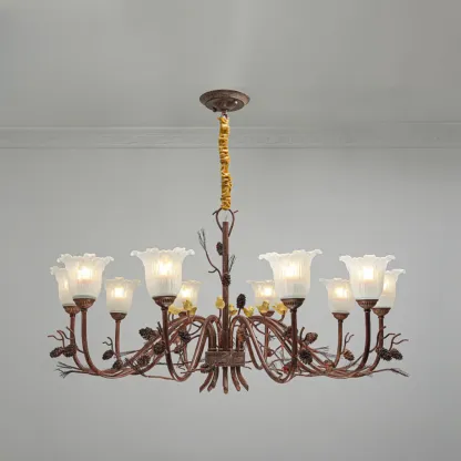 Modern 6-Light Vintage Floral Bell Chandelier Adjustable Height  Image - 3