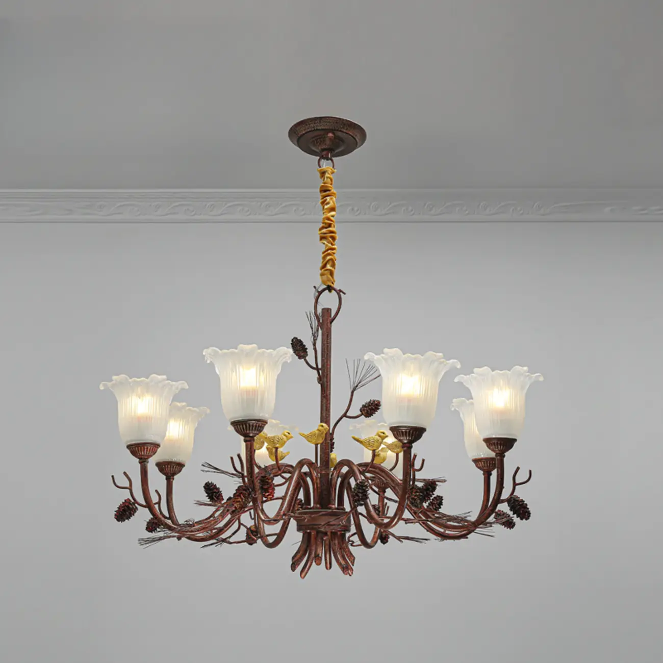 Modern 6-Light Vintage Floral Bell Chandelier Adjustable Height  Image - 4 | homeyfad