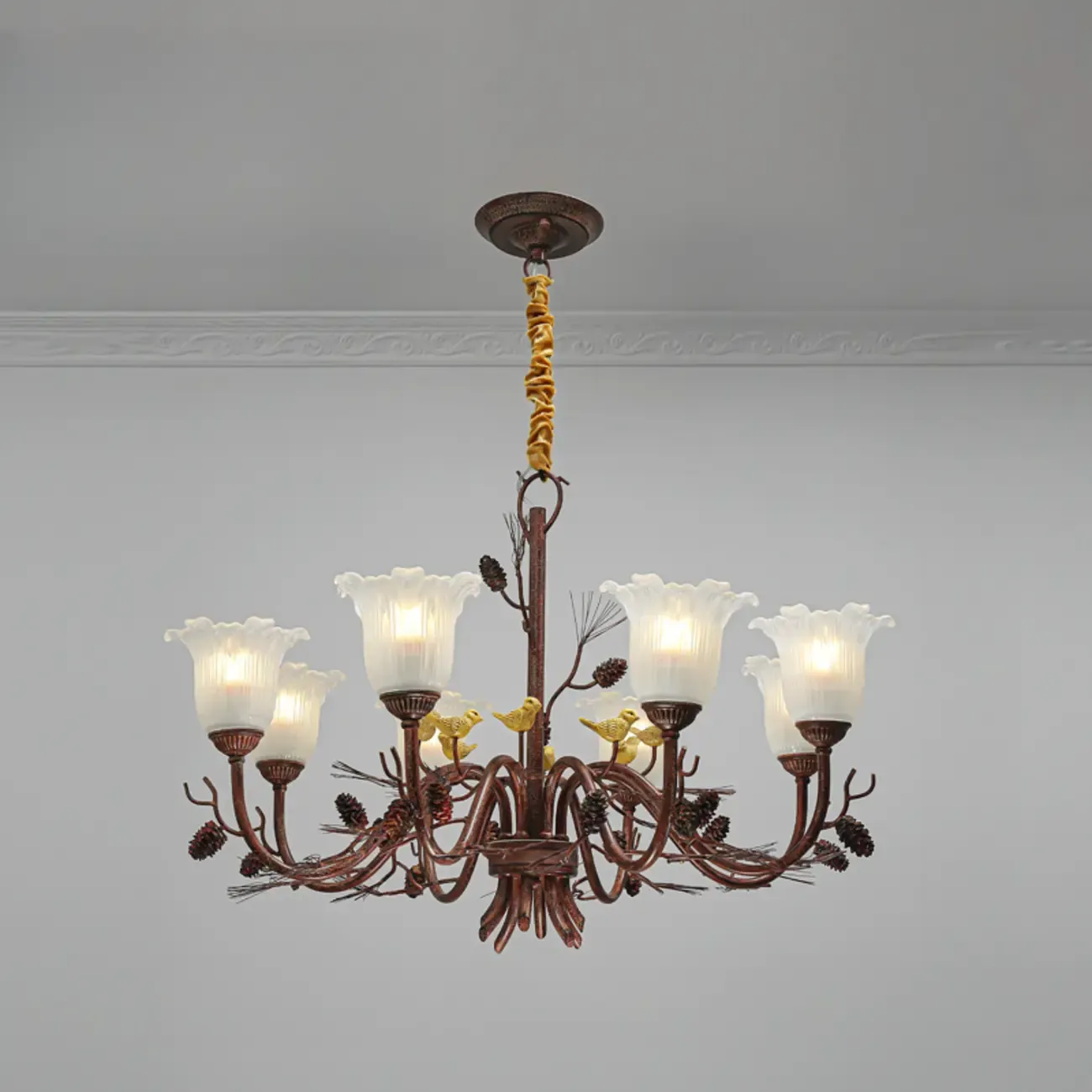 Modern 6-Light Vintage Floral Bell Chandelier Adjustable Height  Image - 4