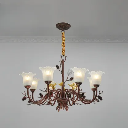 Modern 6-Light Vintage Floral Bell Chandelier Adjustable Height  Image - 4