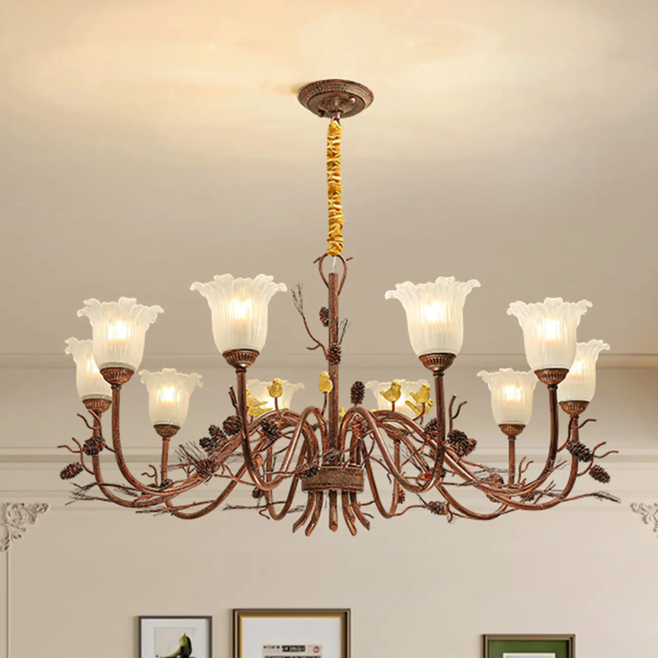 Modern 6-Light Vintage Floral Bell Chandelier Adjustable Height  Image - 2 | homeyfad