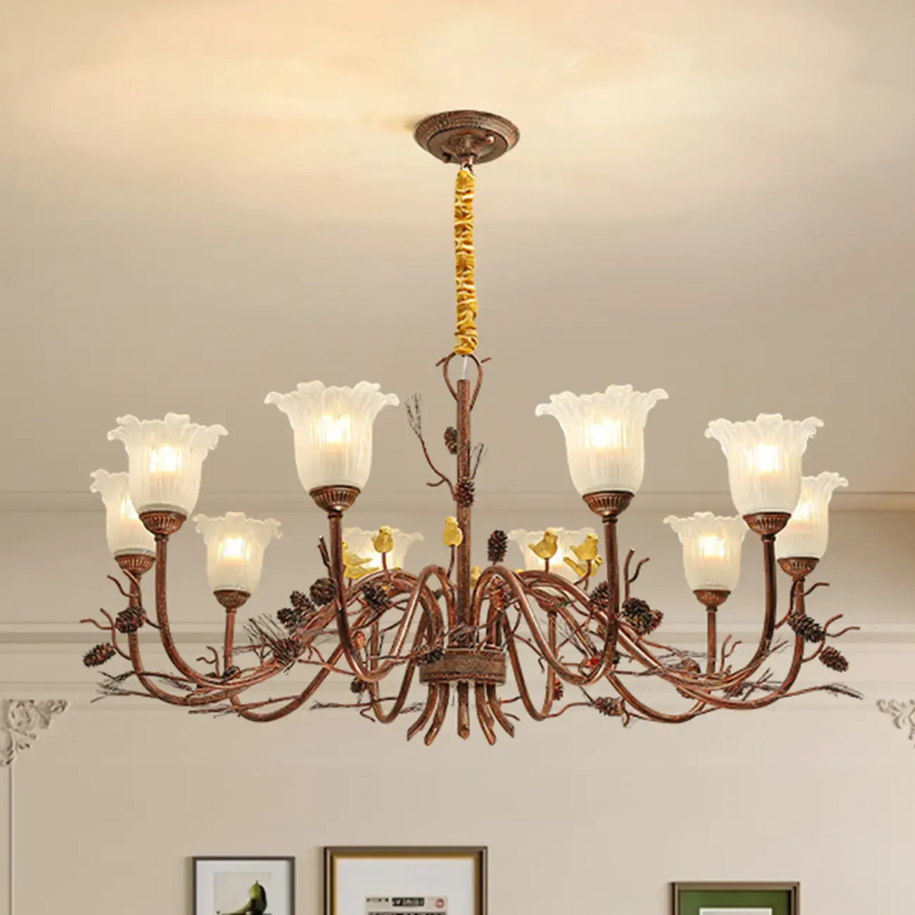 Modern 6-Light Vintage Floral Bell Chandelier Adjustable Height  Image - 2
