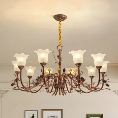 Modern 6-Light Vintage Floral Bell Chandelier Adjustable Height  Image - 2