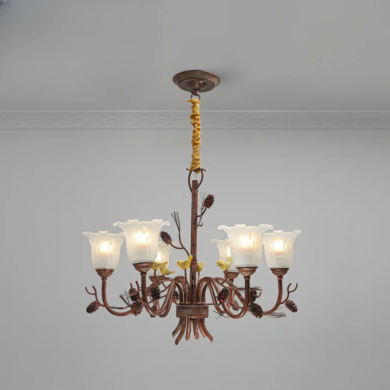 Modern 6-Light Vintage Floral Bell Chandelier Adjustable Height  Image - 5 | homeyfad