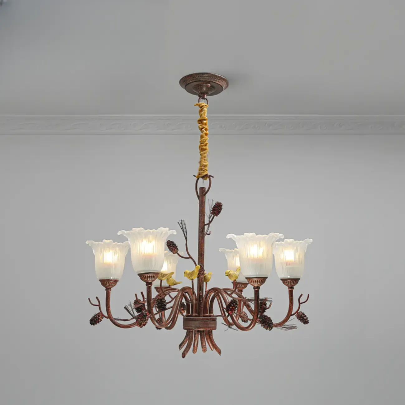 Modern 6-Light Vintage Floral Bell Chandelier Adjustable Height  Image - 5