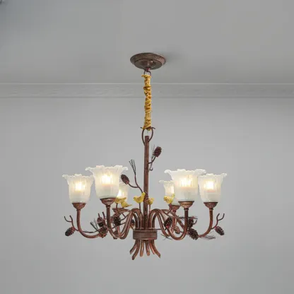 Modern 6-Light Vintage Floral Bell Chandelier Adjustable Height  Image - 5