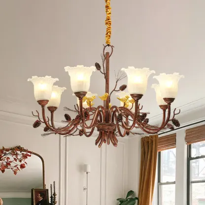 Modern 6-Light Vintage Floral Bell Chandelier Adjustable Height  Image - 6