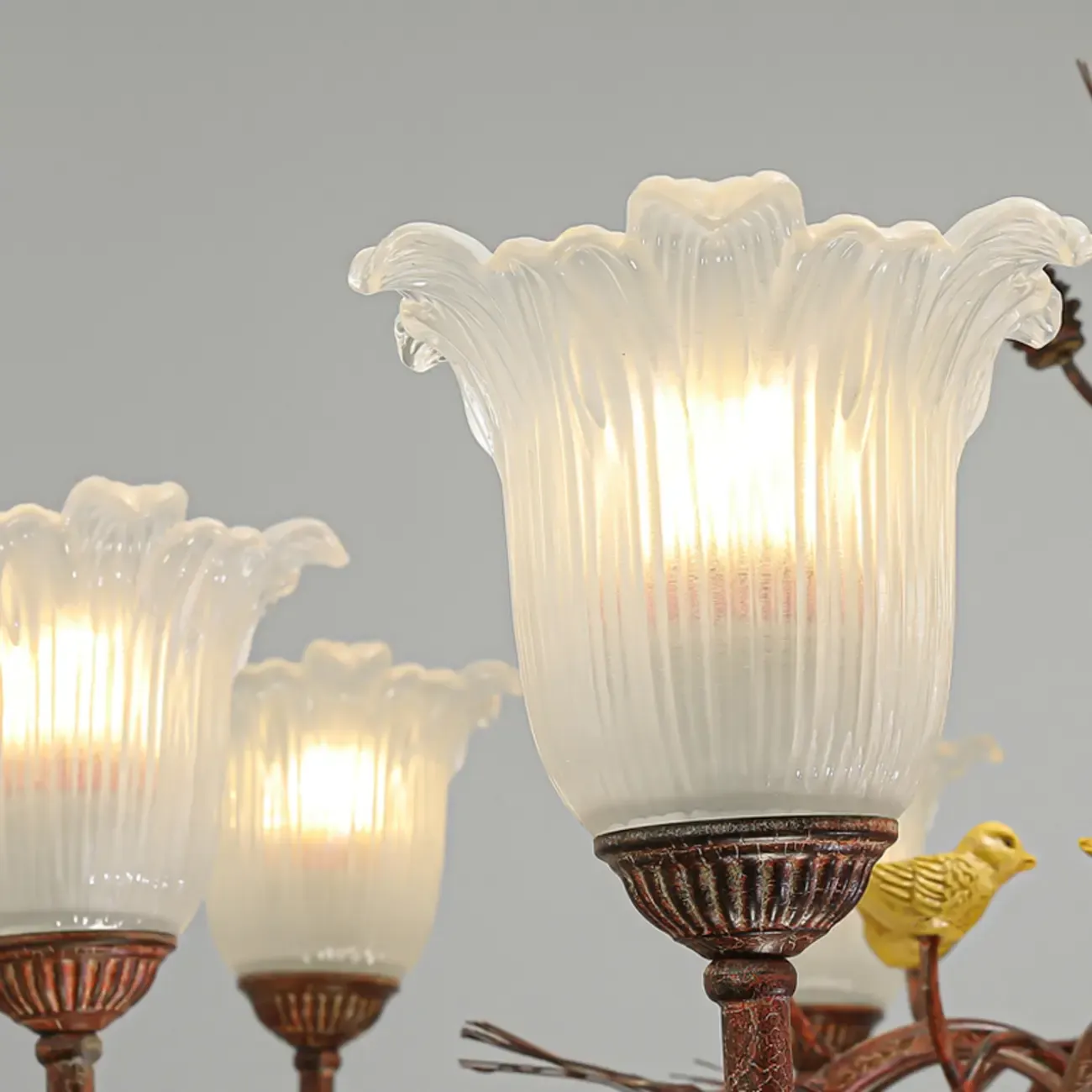 Modern 6-Light Vintage Floral Bell Chandelier Adjustable Height  Image - 8