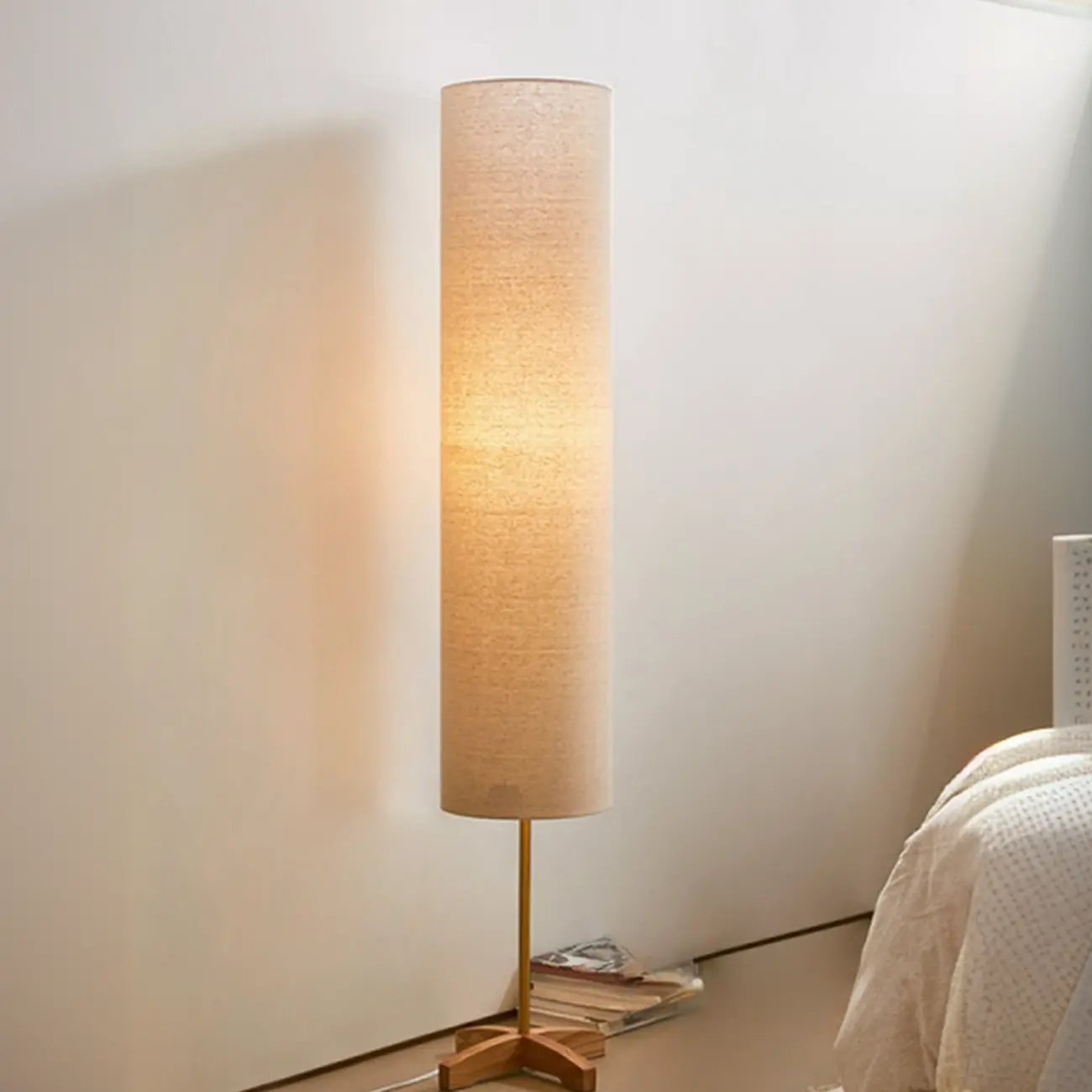 Cylinder Wood Task Floor Lamp in Fabric Shade for Bedroom Image - 1 | homeyfad