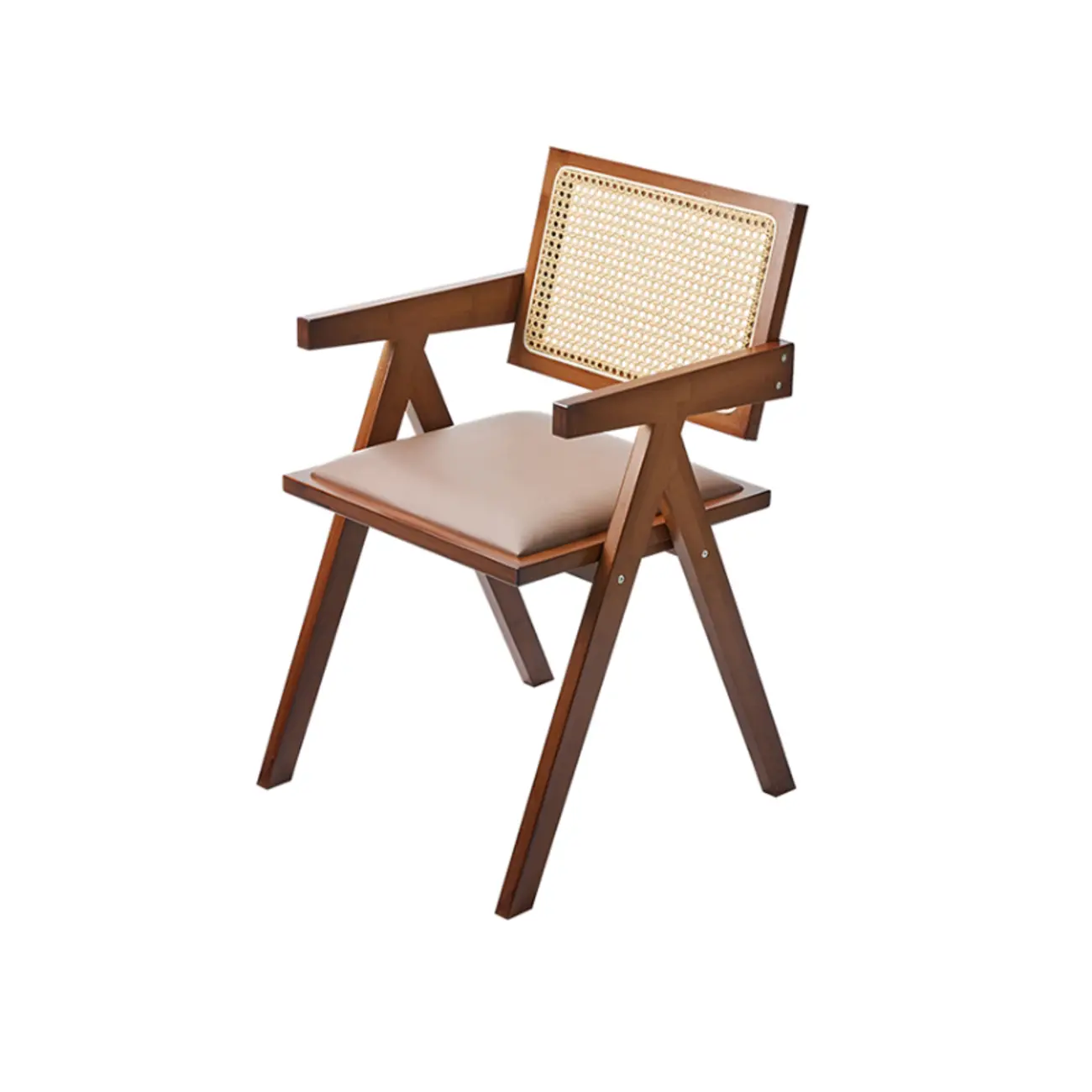 Nut-Brown Leather Braided Rope Back Armrest Dining Chair Image - 2 | homeyfad