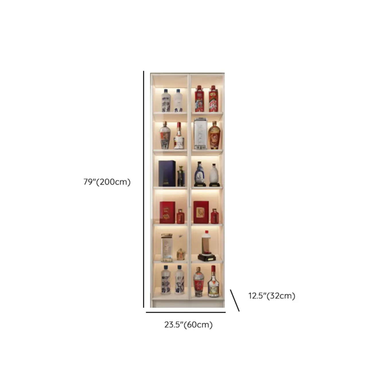 White Modern Large Wood Wine Cabinet with Glass Doors #size
