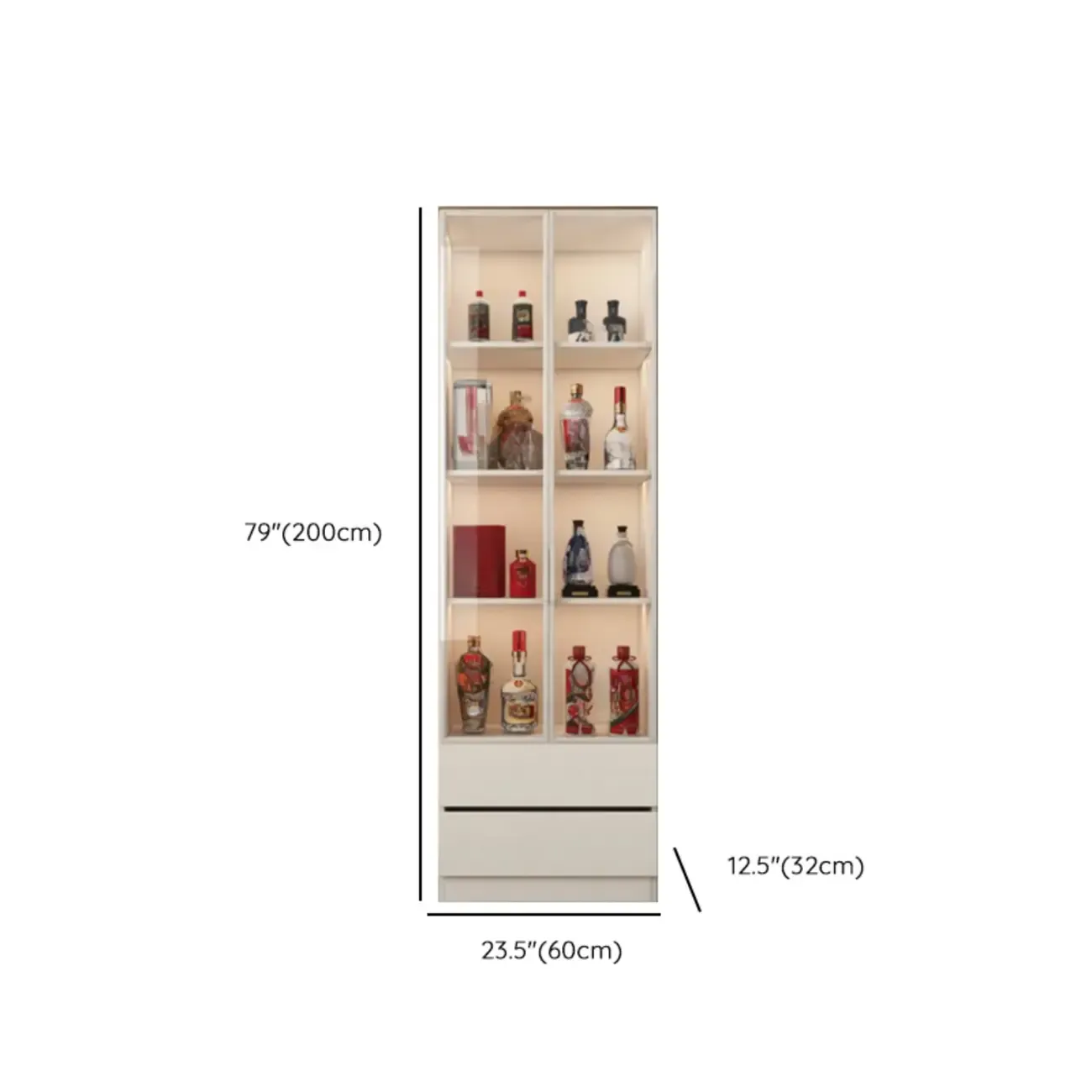 White Modern LLarge Wood Wine Cabinet with Glass Doors Image - 16