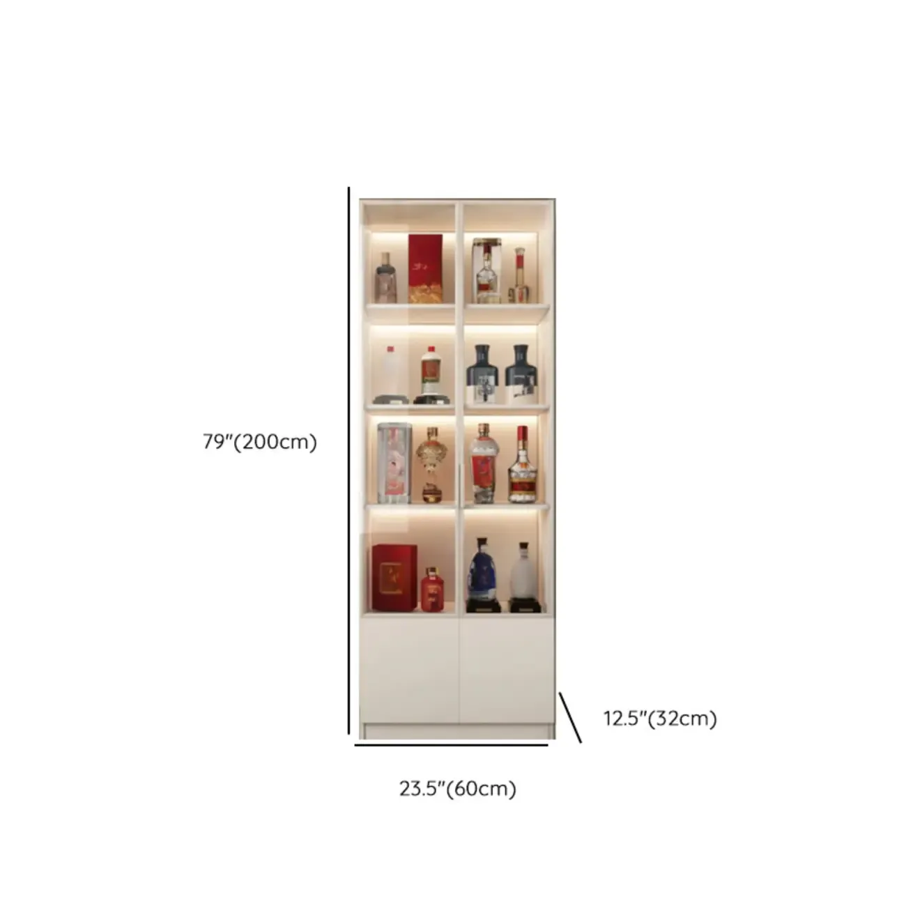 White Modern LLarge Wood Wine Cabinet with Glass Doors Image - 17