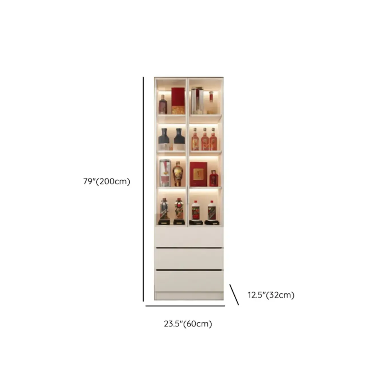 White Modern LLarge Wood Wine Cabinet with Glass Doors Image - 18