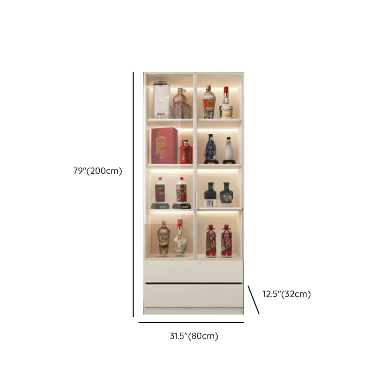 White Modern LLarge Wood Wine Cabinet with Glass Doors Image - 20