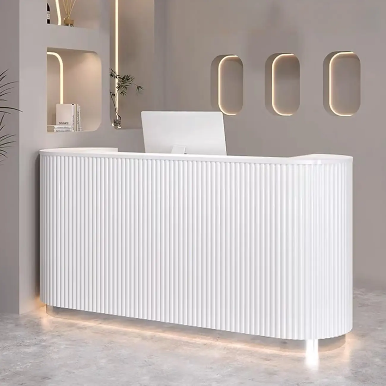 Contemporary White Wooden Oval Reception Desk with Counter Image - 1 | homeyfad