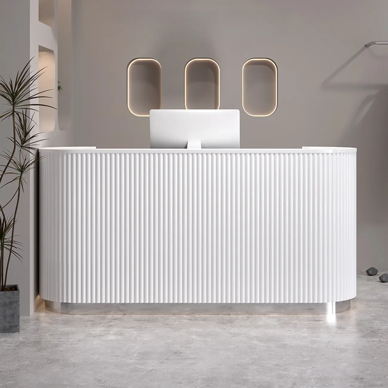 Contemporary White Wooden Oval Reception Desk with Counter Image - 2 | homeyfad