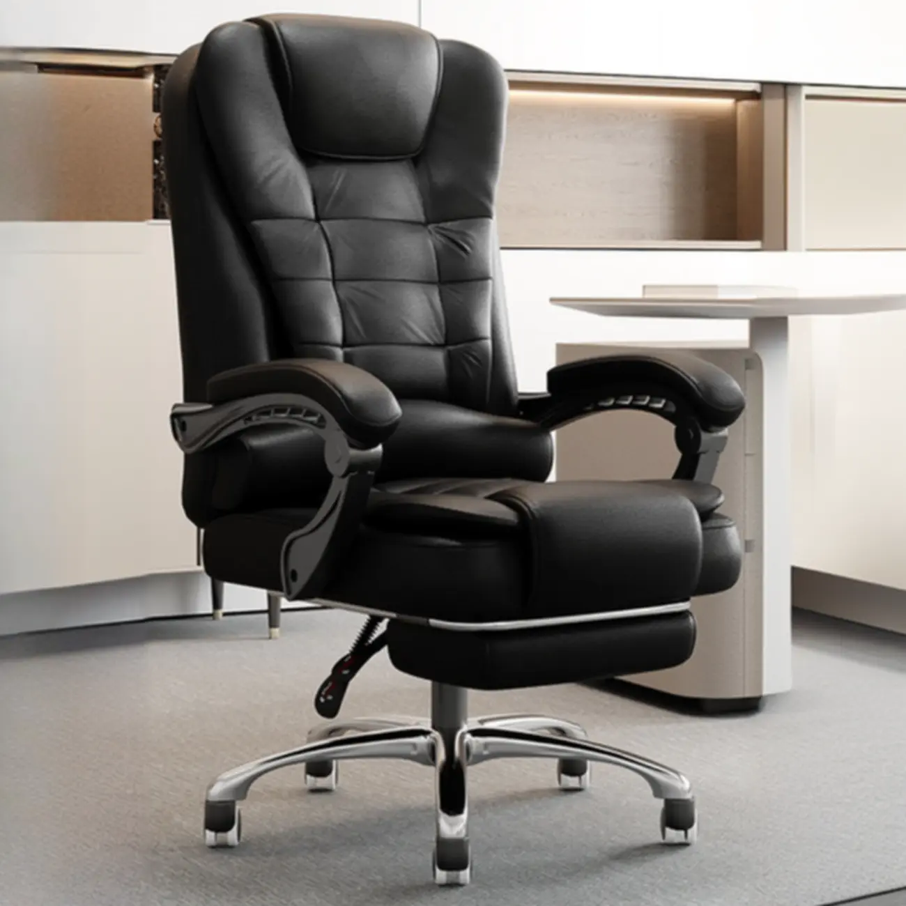Ergonomic Black Leather Swivel Office Chair with Footrest Image - 1 | homeyfad