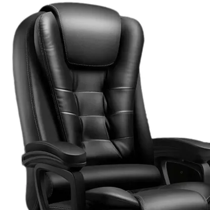 Ergonomic Black Leather Swivel Office Chair with Footrest Image - 2