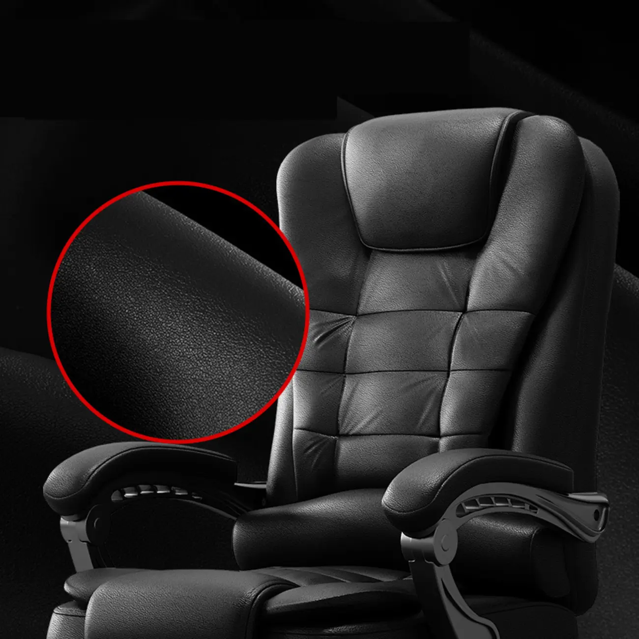 Ergonomic Black Leather Swivel Office Chair with Footrest Image - 6 | homeyfad