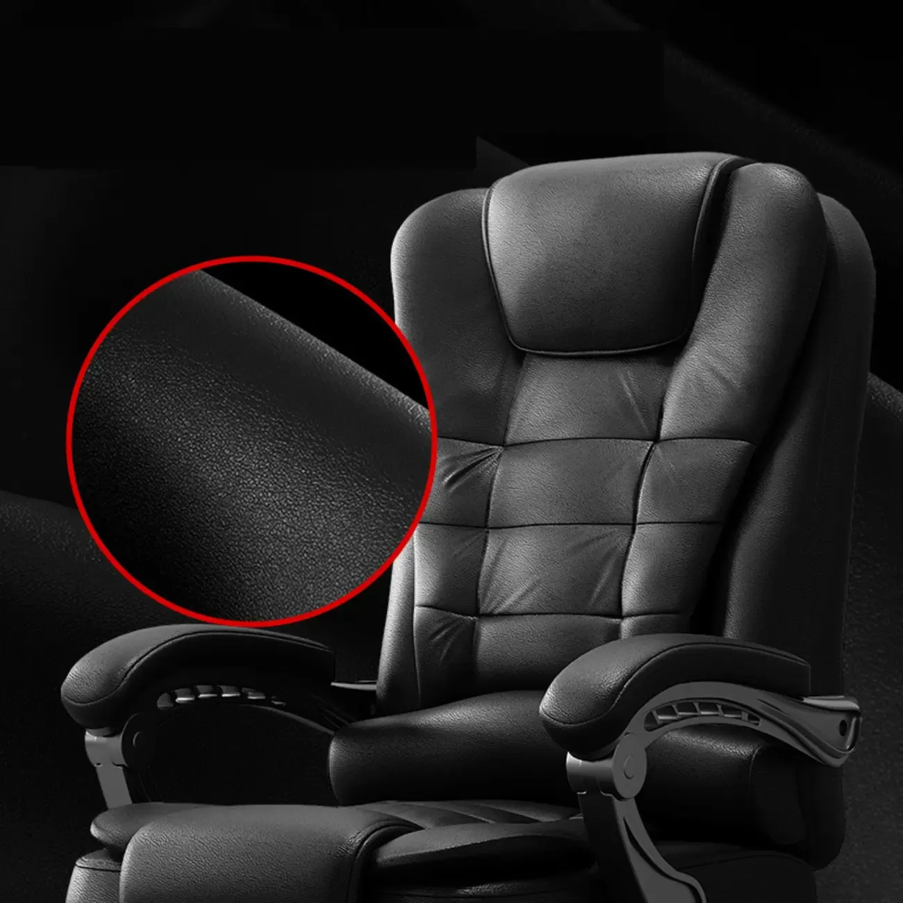 Ergonomic Black Leather Swivel Office Chair with Footrest Image - 6