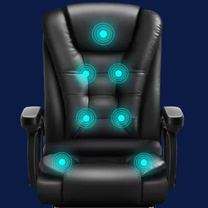 Ergonomic Black Leather Swivel Office Chair with Footrest Image - 9