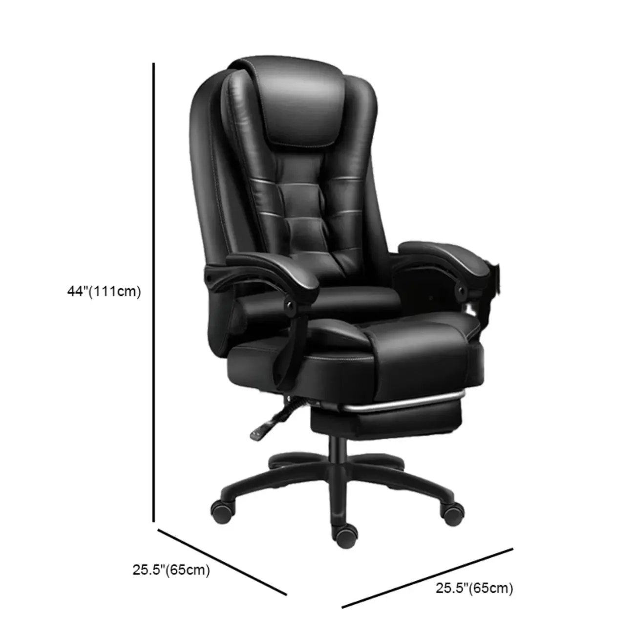 Ergonomic Black Leather Swivel Office Chair with Footrest #size
