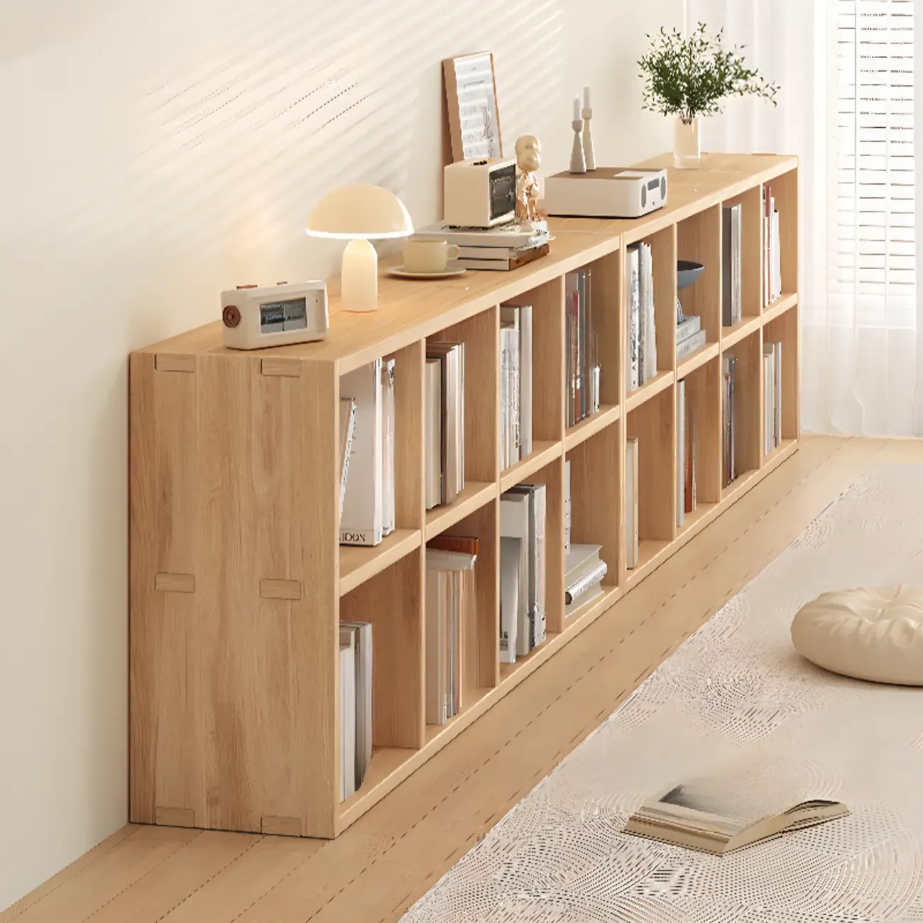 Modern Modular Rectangular Lateral Pine Wood Bookcase Image - 18