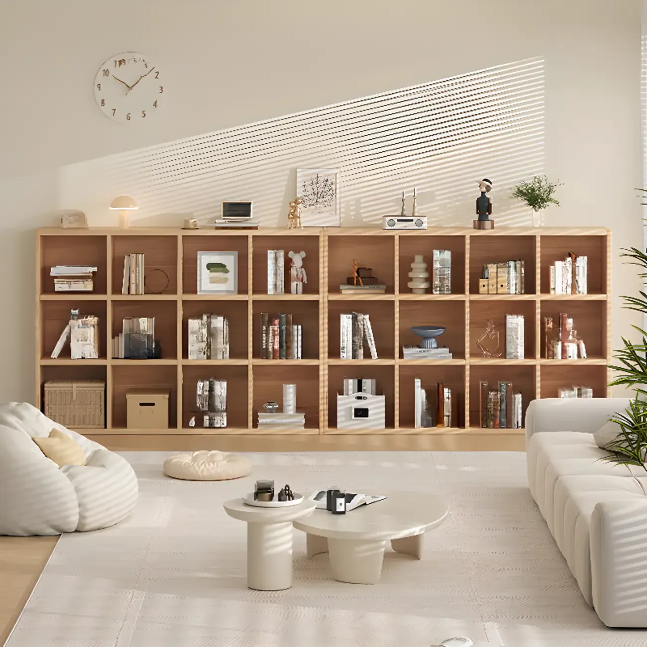 Modern Modular Rectangular Lateral Pine Wood Bookcase Image - 1