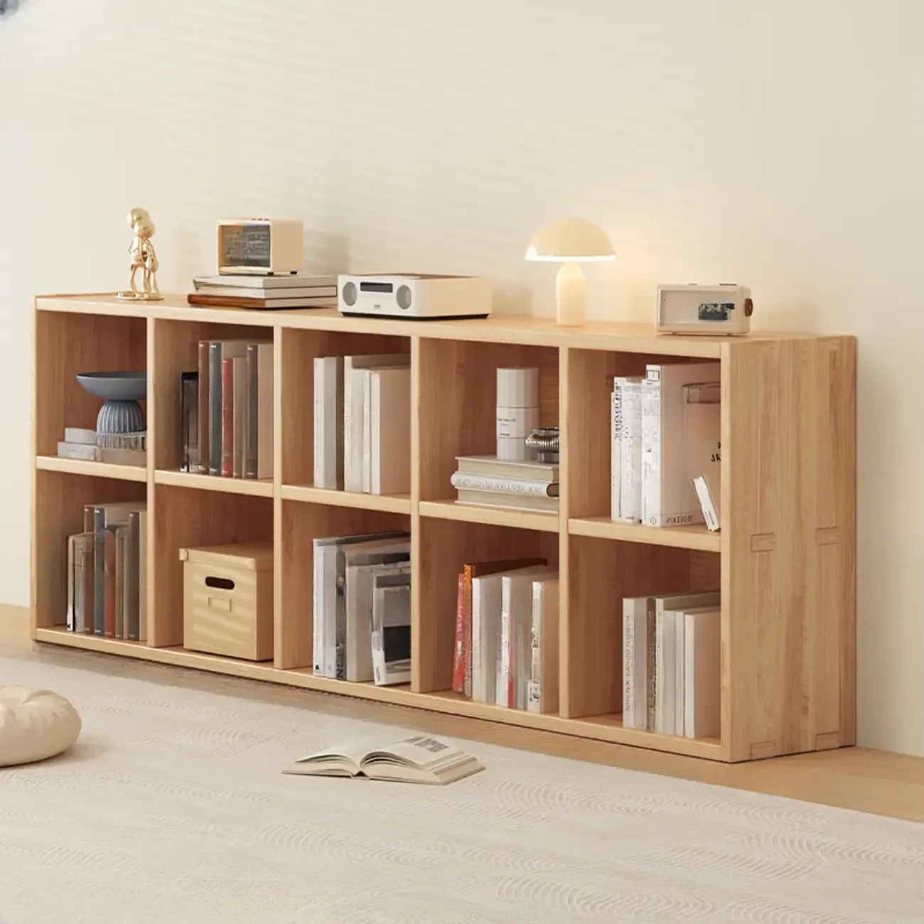 Modern Modular Rectangular Lateral Pine Wood Bookcase Image - 14